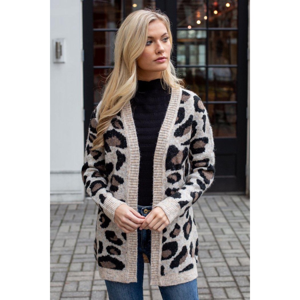 RD STYLE DENALI LEOPARD PRINT CARDIGAN SMALL